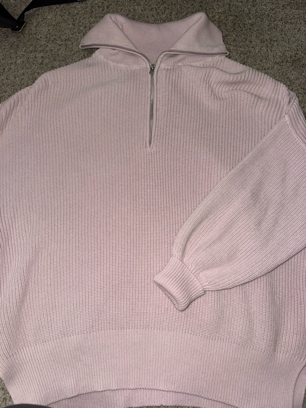 Aerie Oversized Light Pink Half-Zip Knit Sweater
